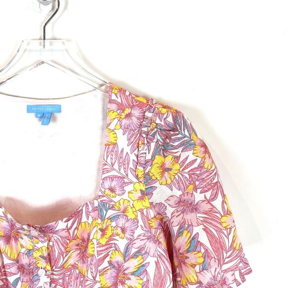 Draper James Fit & Flare Floral Mini 100% Linen Dress Women 6 Cottage Boho Party - Picture 5 of 8